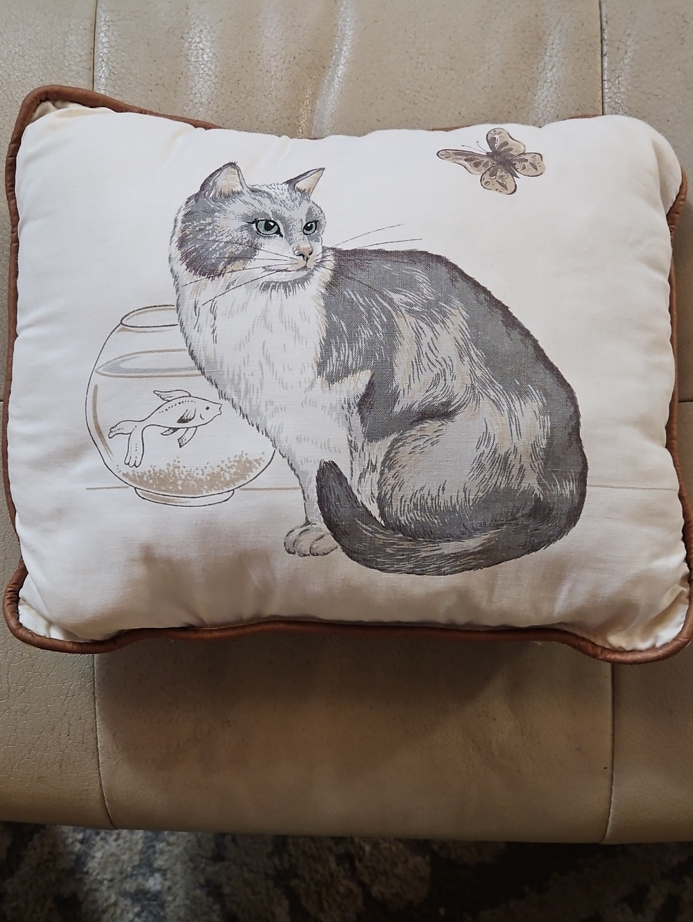 Cat Decorative Throw Pillow with Gray Cat Illustration - Unbranded